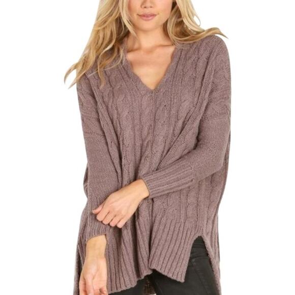 Free People Easy Cable Knit Brown Oversized Sweater Size S - Picture 2 of 7